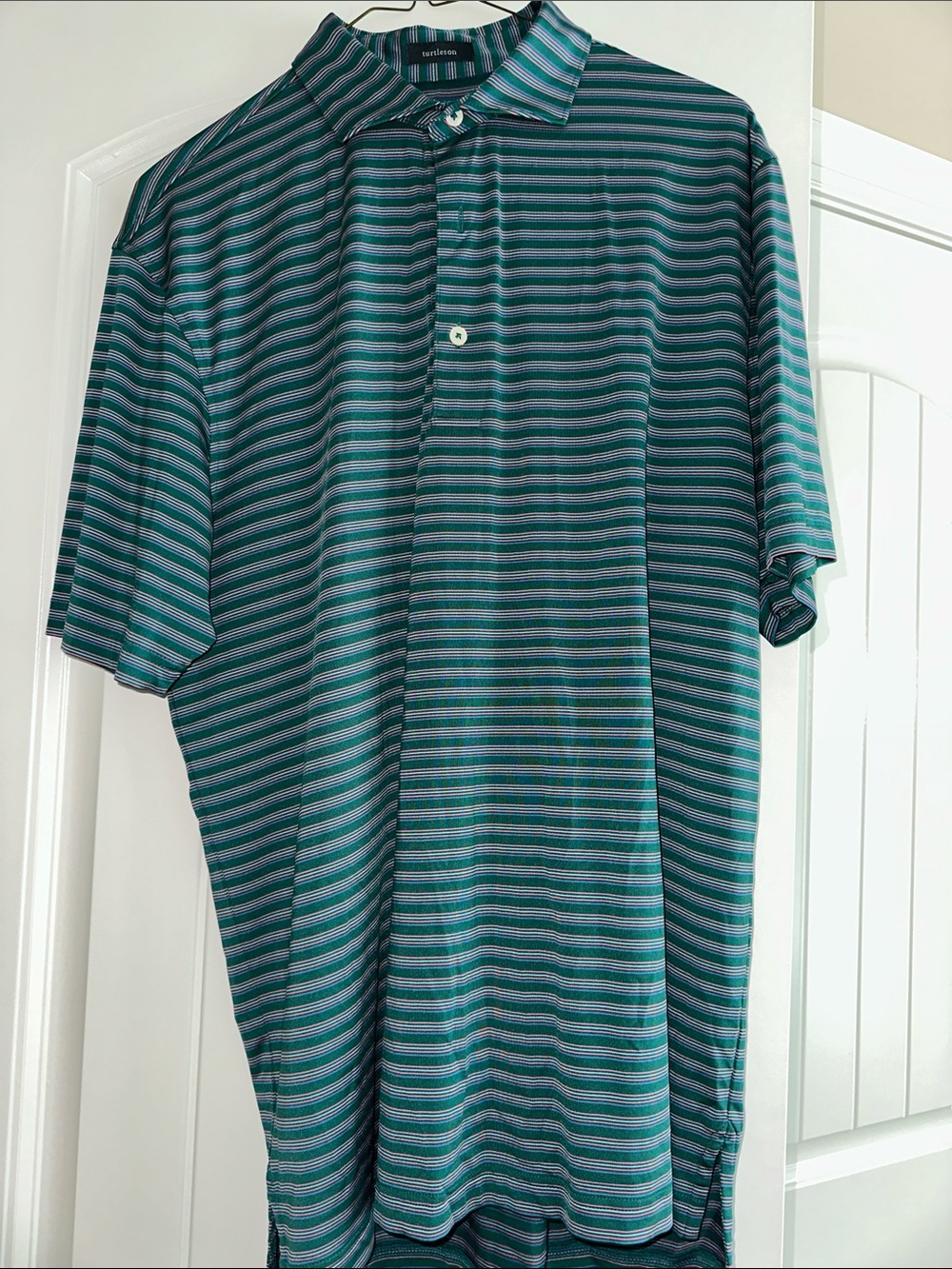 Turtleson Men's Striped Polo Shirt - M - Teal/Green